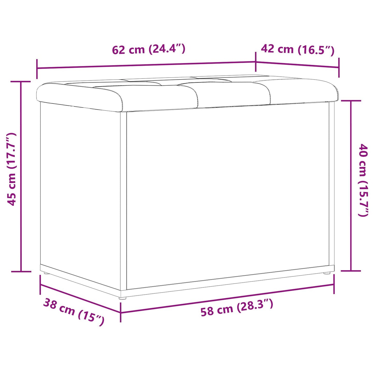 Sitzbank mit Stauraum Schwarz Eichen-Optik 62 x 42 x 45 cm