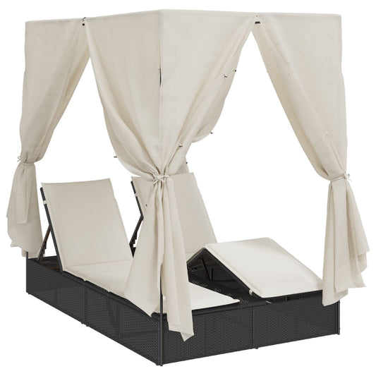 Doppelte Sonnenliege mit Dach Schwarz 205 x 129 x 200 cm