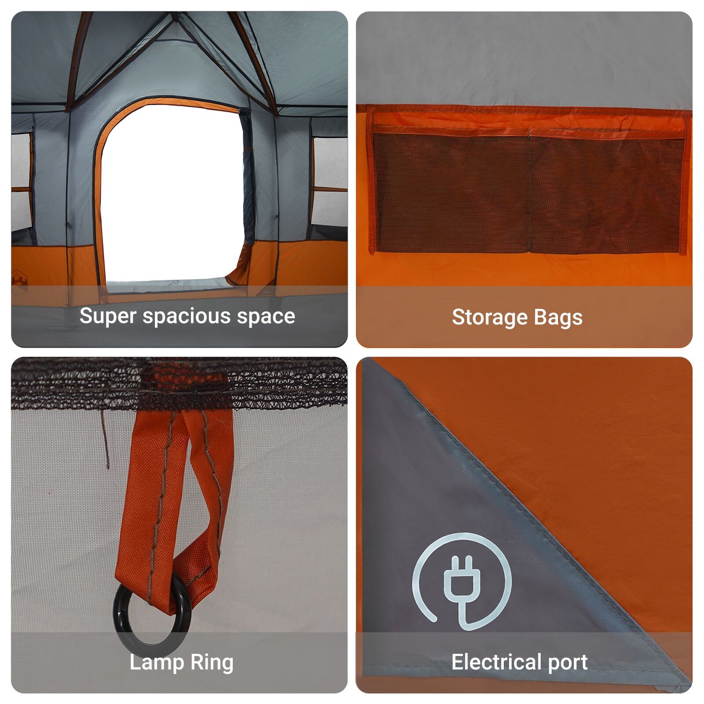 Familienzelt mit Dach Grau und Orange 622 x 295 x 238 cm