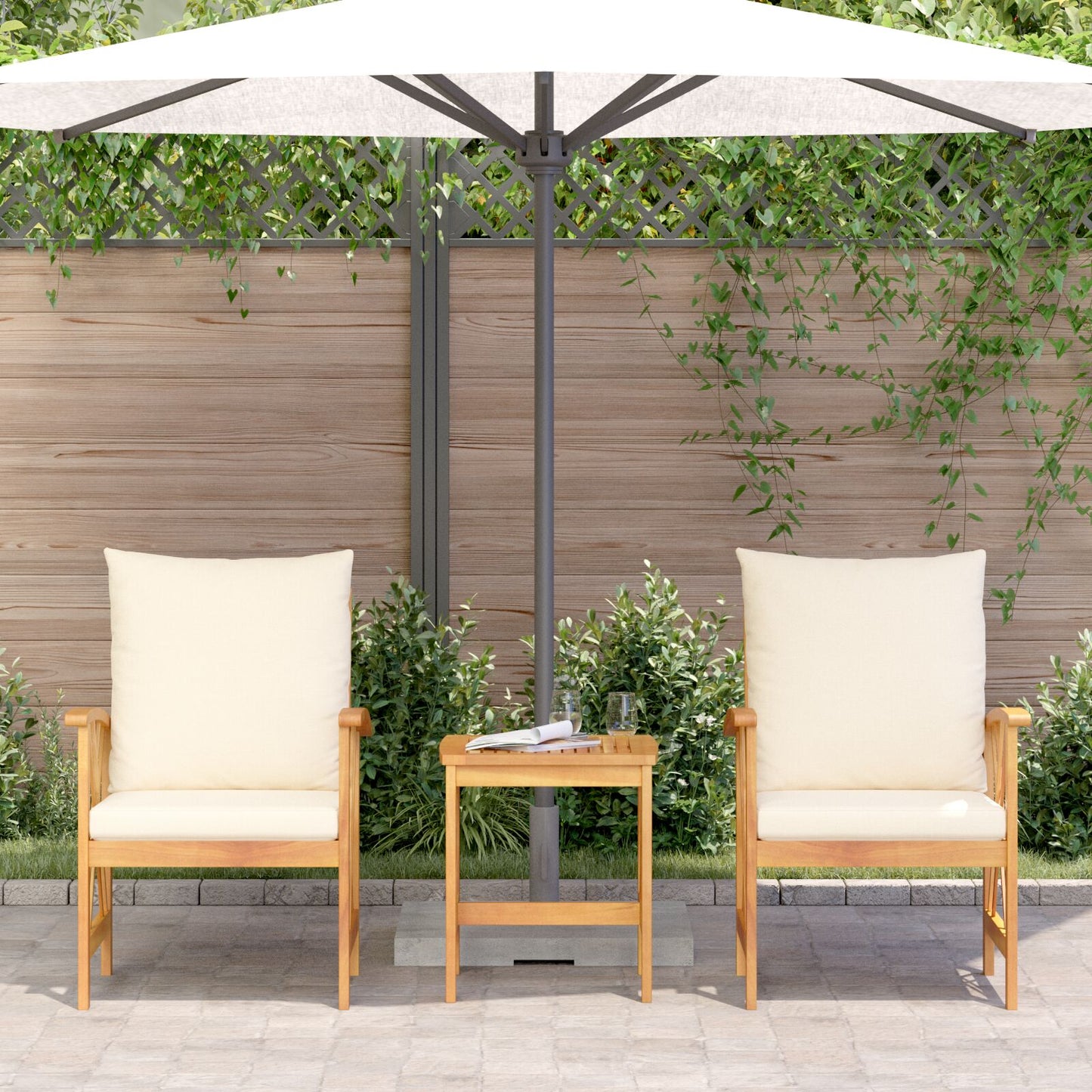 Garten-Sofa-Set mit Kissen 3 pcs Braun Massivholz Akazie