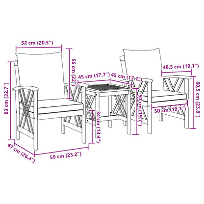 Garten-Sofa-Set mit Kissen 3 pcs Braun Massivholz Akazie
