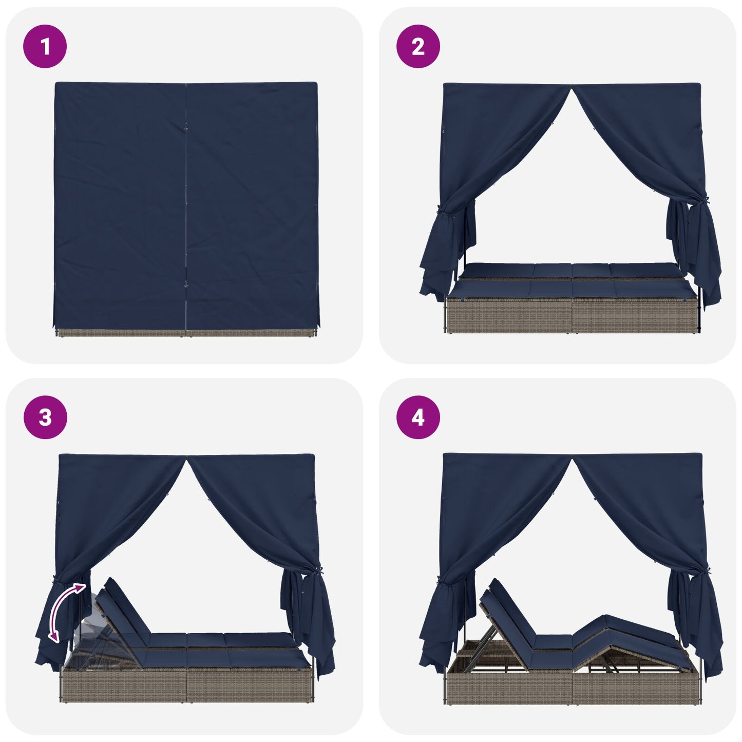 Doppelte Sonnenliege mit Dach Grau 205 x 129 x 200 cm PE Rattan