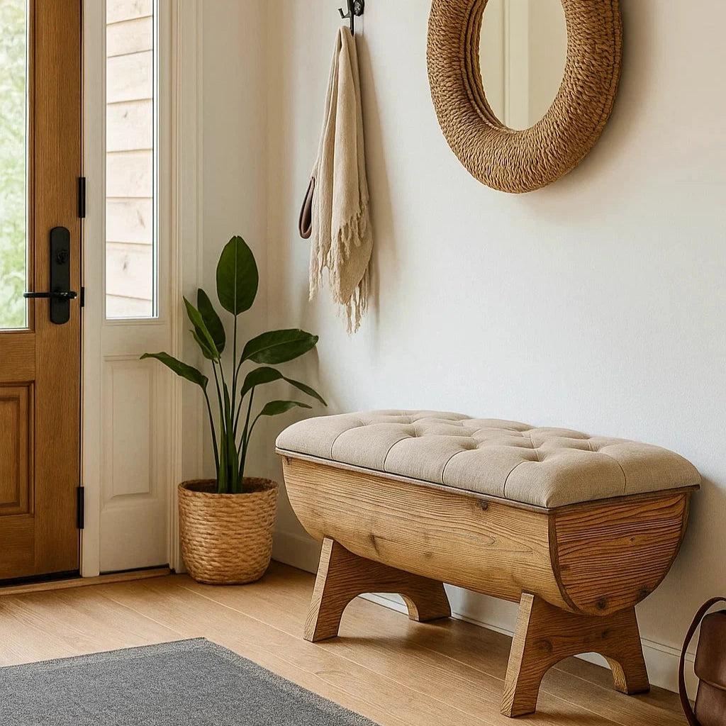 Aufbewahrungsbank Massivholz und Stoff  103 x 51 x 44 cm