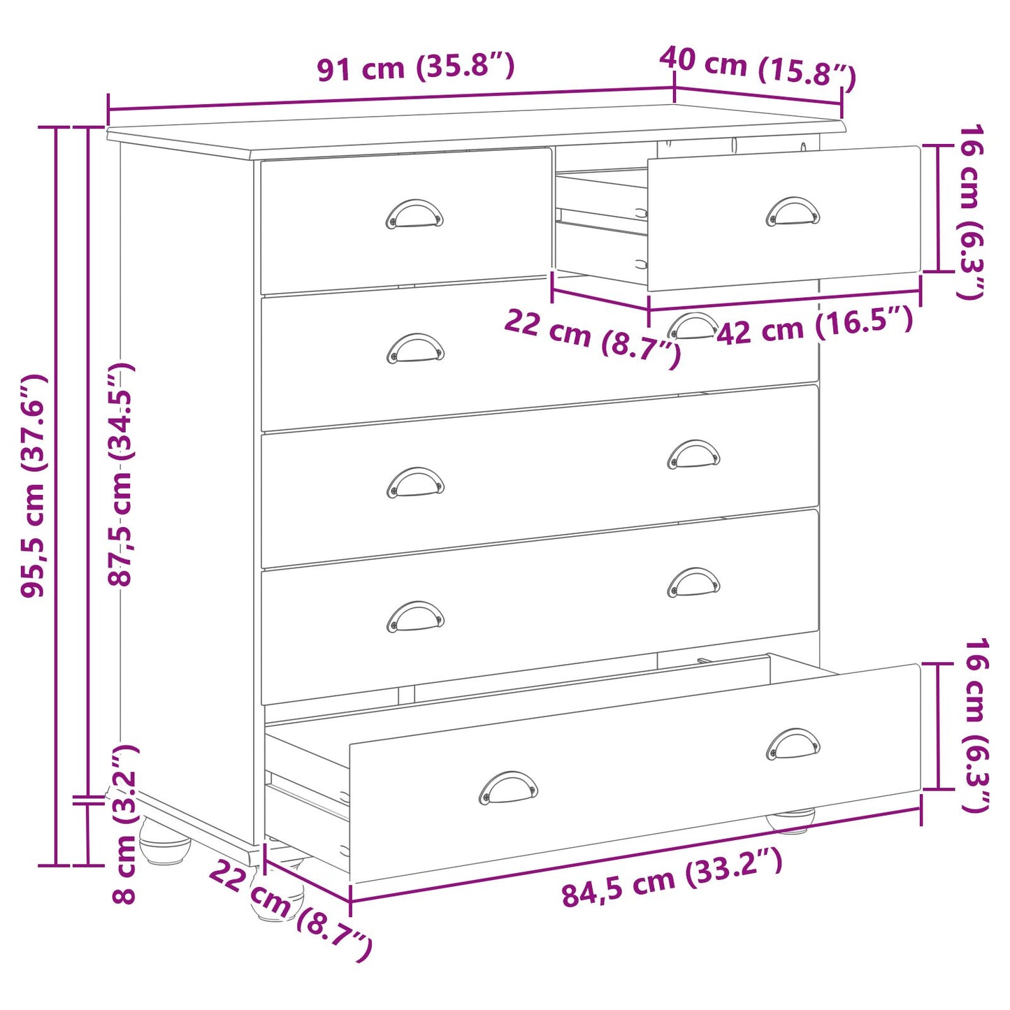 Schubladenkommode mit Schubladen ASKIM Weiß 91 x 40 x 95,5 cm