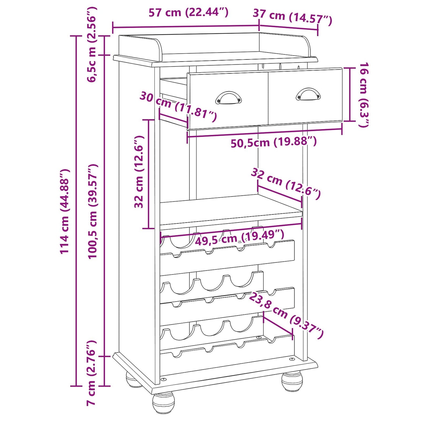 Weinschrank ASKIM Braun 57 x 37 x 114 cm Massivholz Kiefer