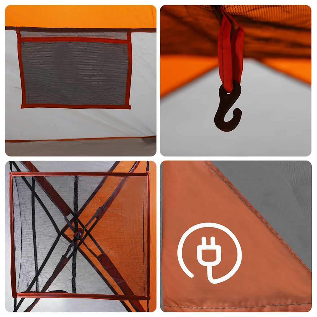 Campingzelt 4 Personen Grau und Orange Wasserdicht