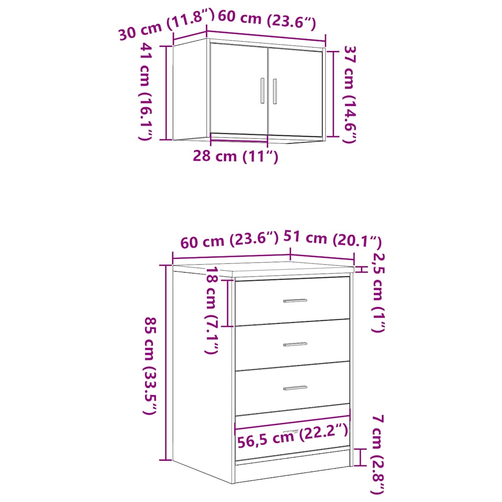 Garagenschränke 2 Stk. Schwarz Holzwerkstoff