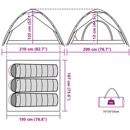 Kuppel-Campingzelt 3 Personen Weiß Verdunkelt Quick Release