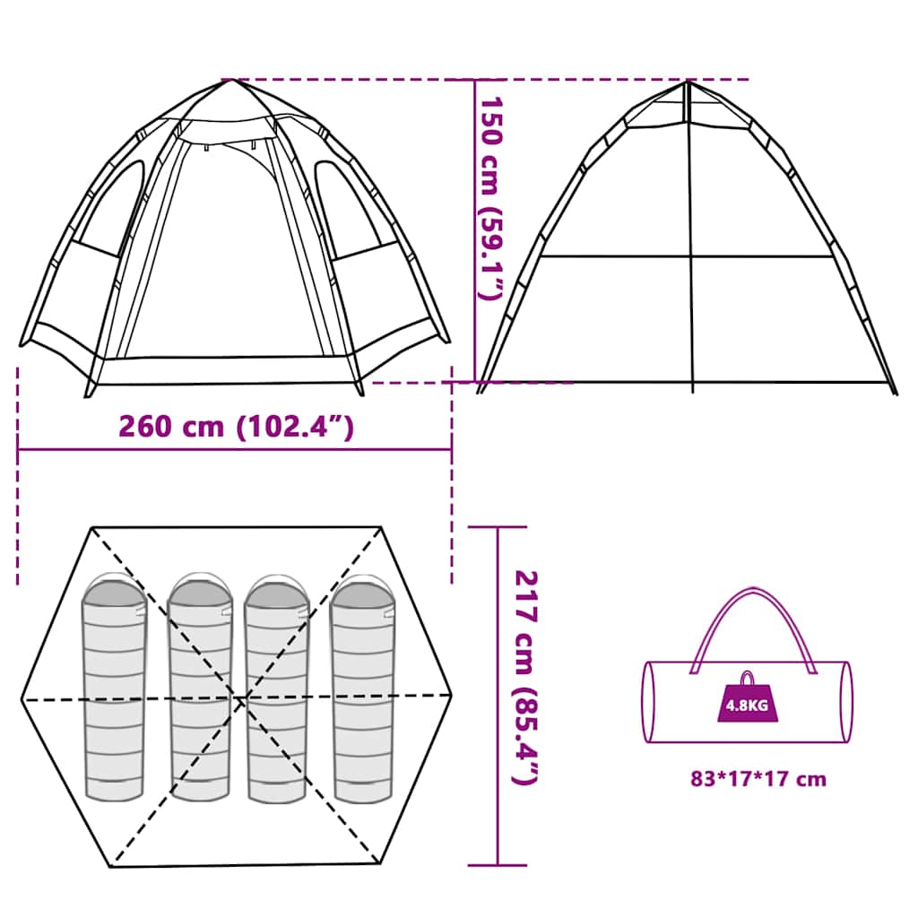 Campingzelt 4 Personen Grün Quick Release