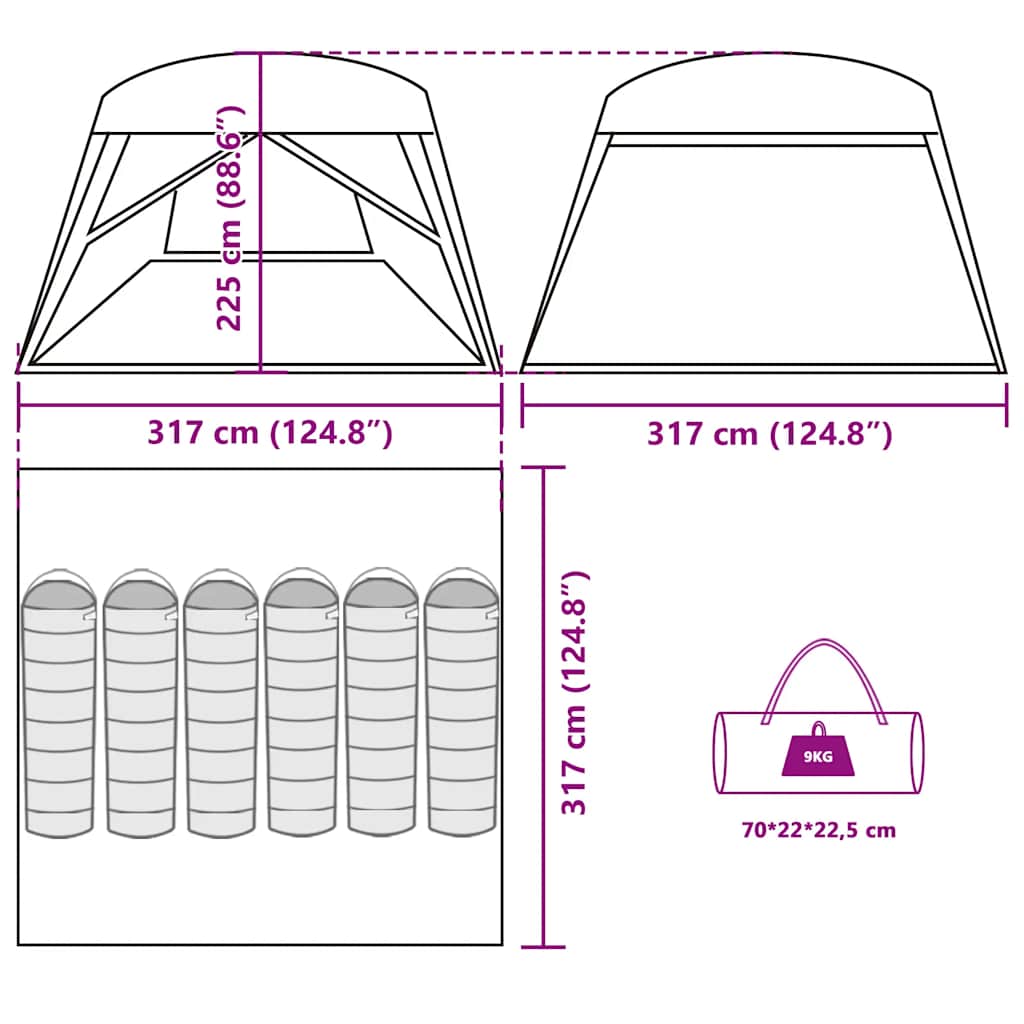 Familienzelt für 6 Personen Grau und Orange Wasserdicht