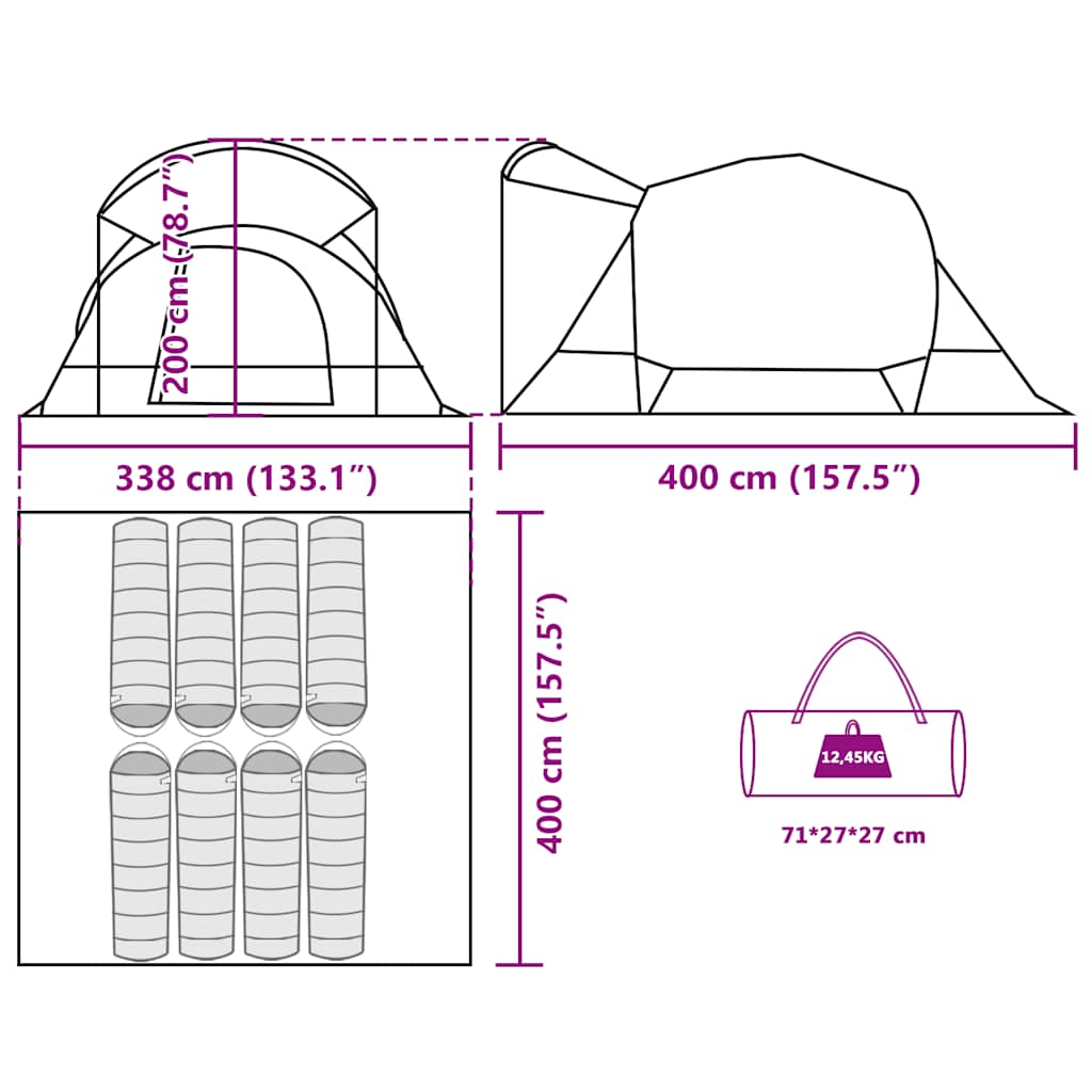 Tunnel-Familienzelt 8 Personen Grün Wasserdicht