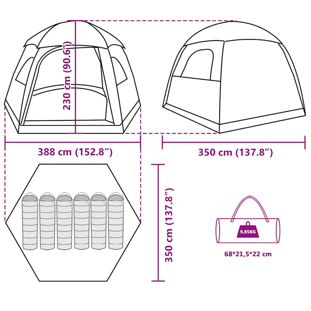 Familienzelt Iglu für 6 Personen Grün Wasserdicht