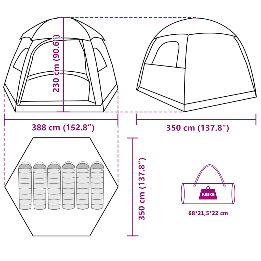 Familienzelt Iglu für 6 Personen Blau Wasserdicht