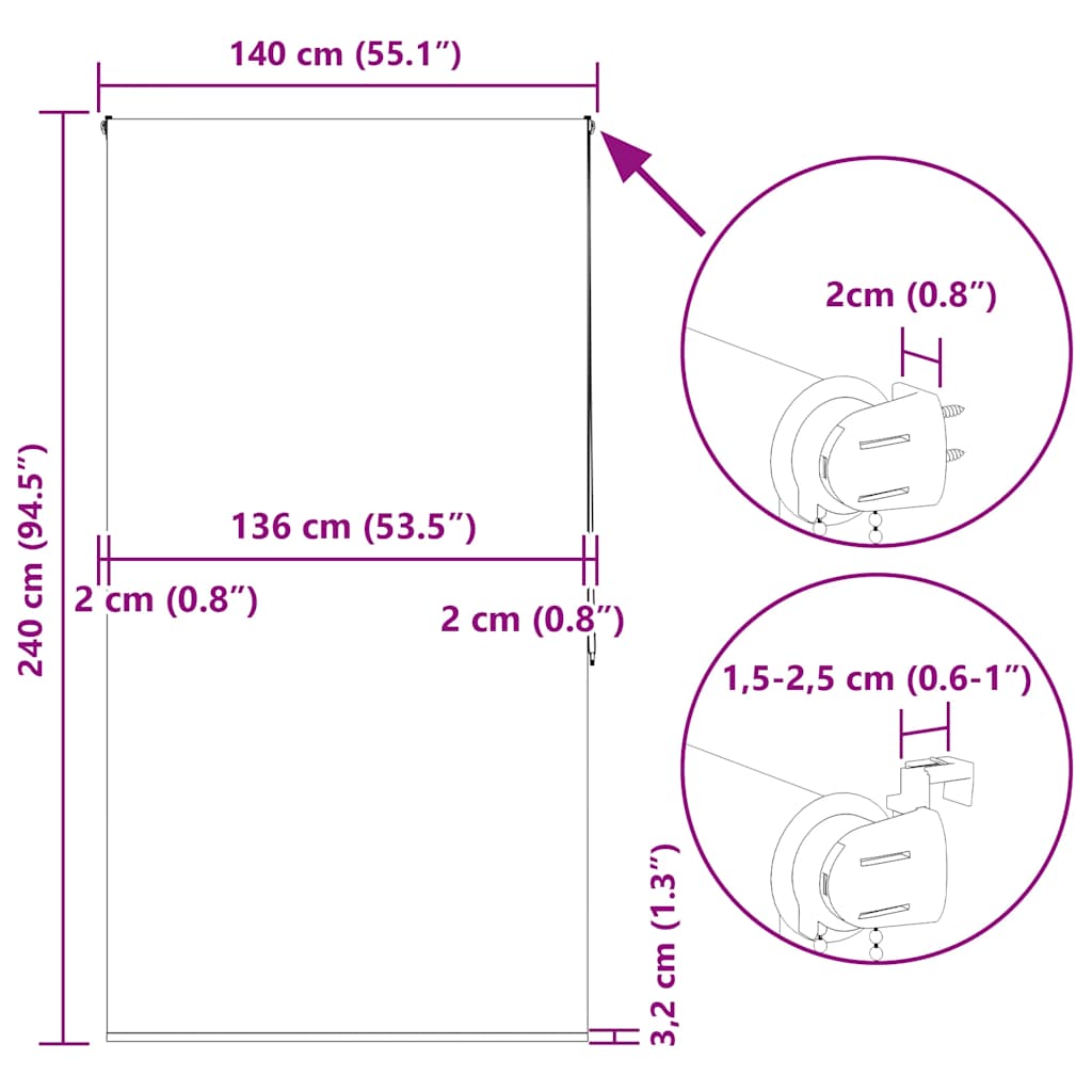 Duschrollo 140x240 cm Stoffbreite 136 cm