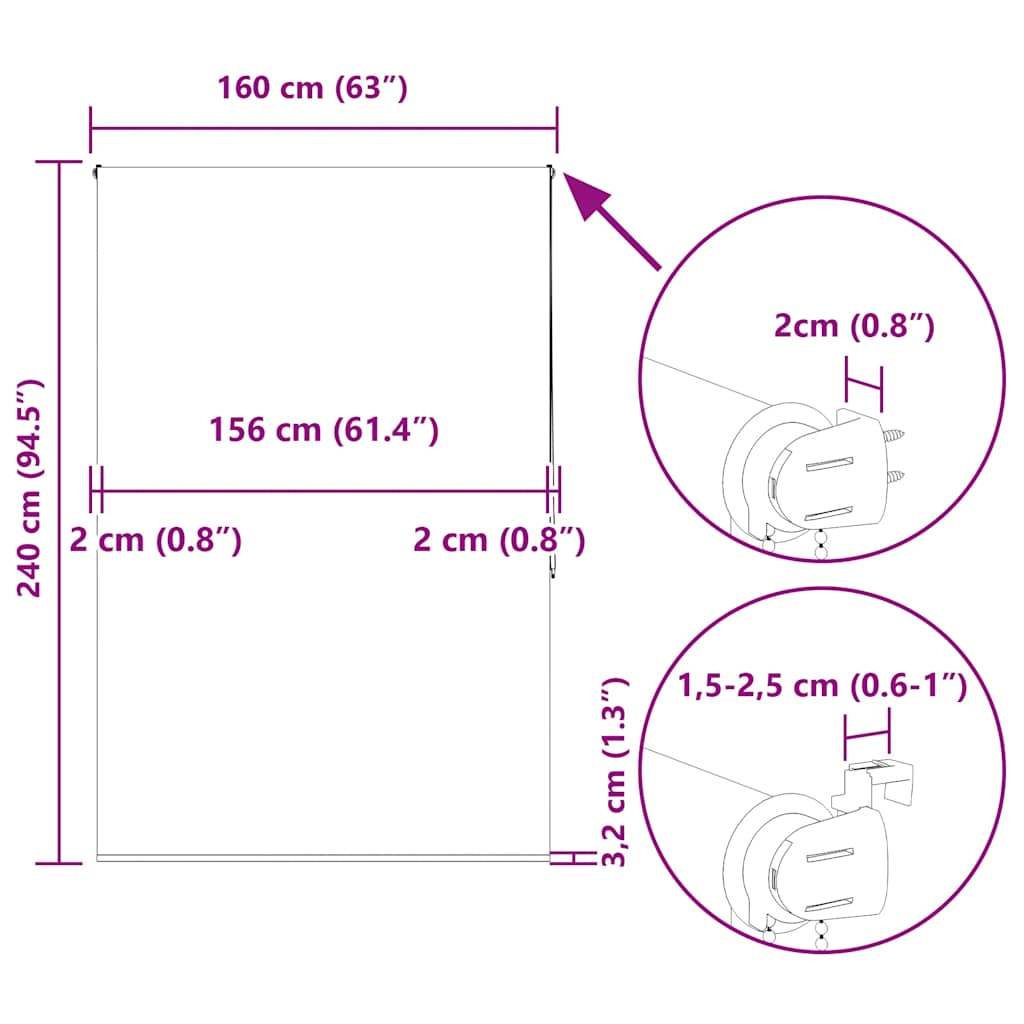 Duschrollo 160x240 cm Stoffbreite 156 cm