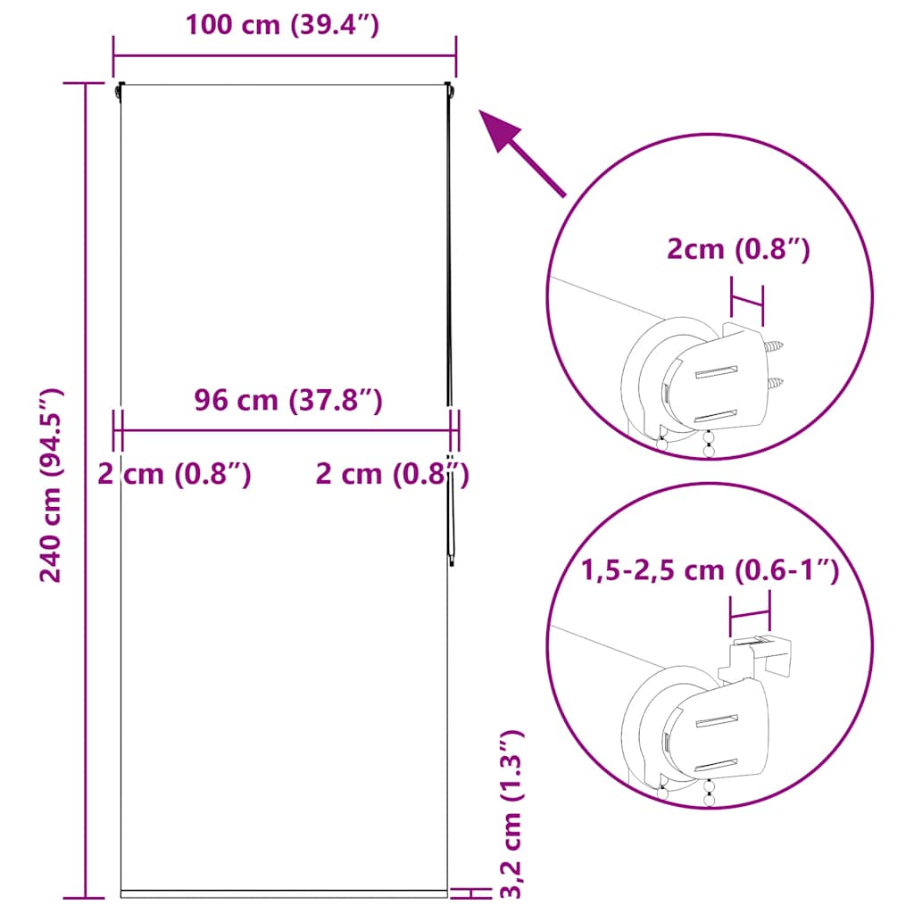 Duschrollo 100x240 cm Stoffbreite 96 cm