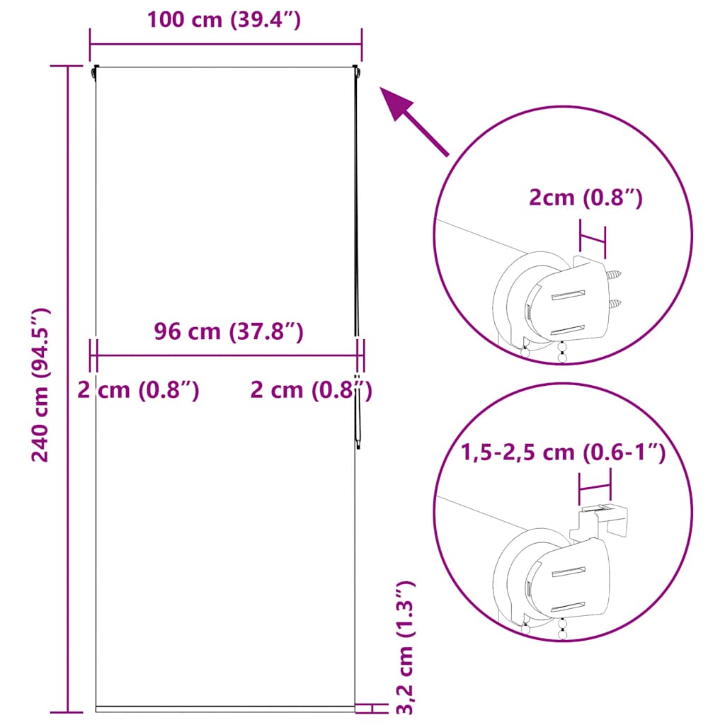Duschrollo 100x240 cm Stoffbreite 96 cm