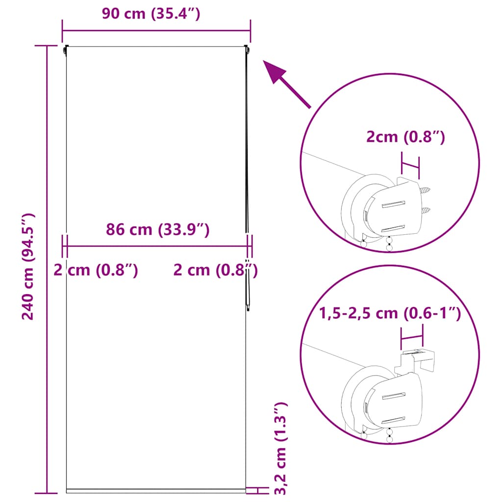 Duschrollo 90x240 cm Stoffbreite 86 cm