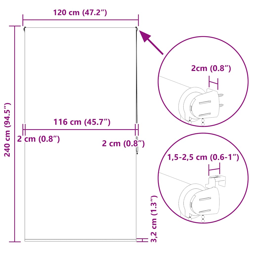 Duschrollo 120x240 cm Stoffbreite 116 cm