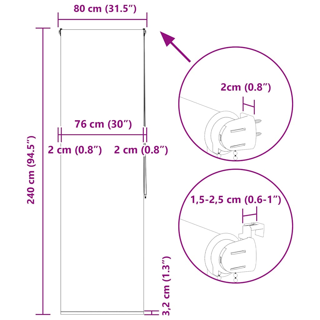 Duschrollo 80x240 cm Stoffbreite 76 cm