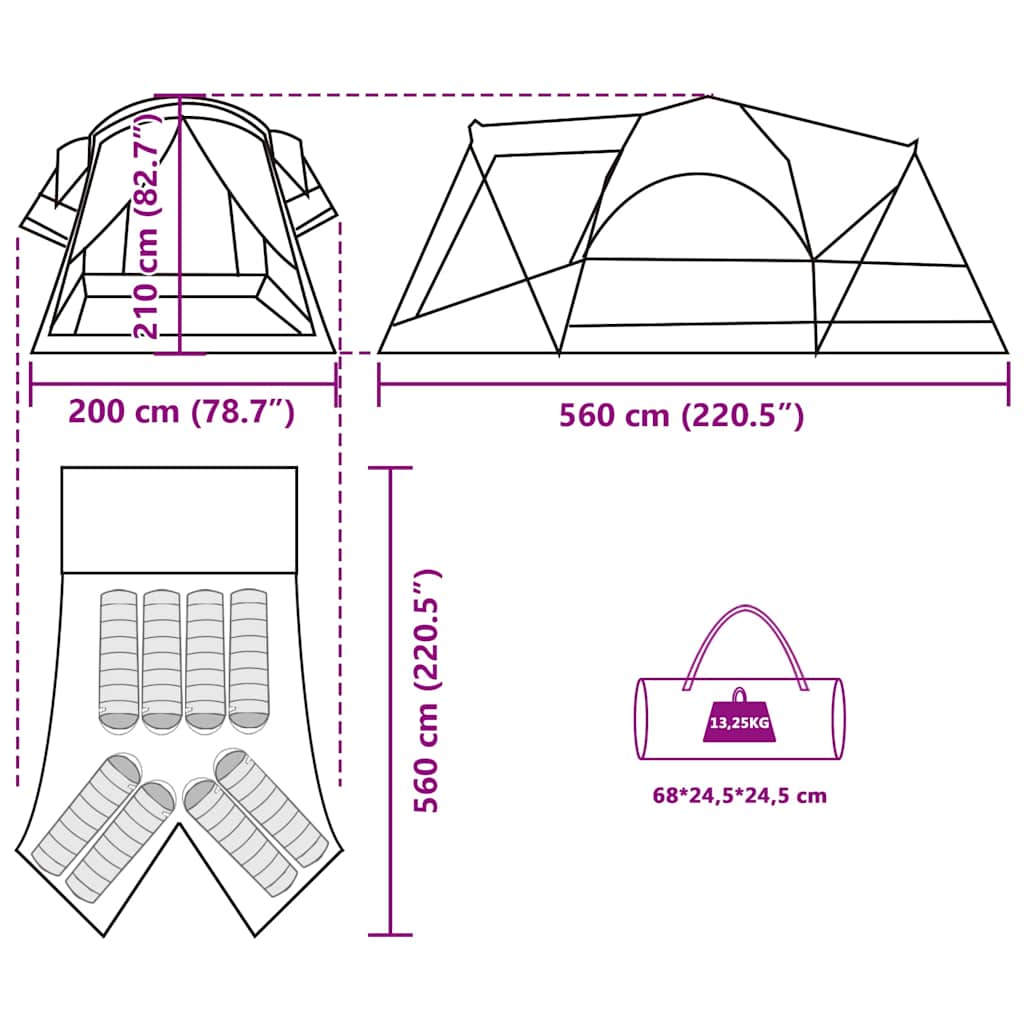 Tunnel-Familienzelt 8 Personen Blau Wasserdicht