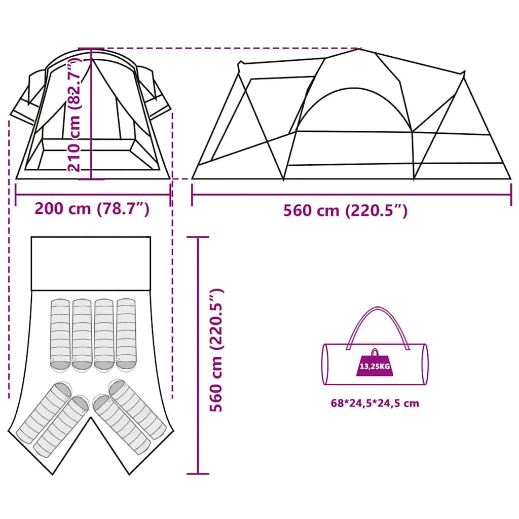 Tunnel-Familienzelt 8 Personen Grau und Orange Wasserdicht
