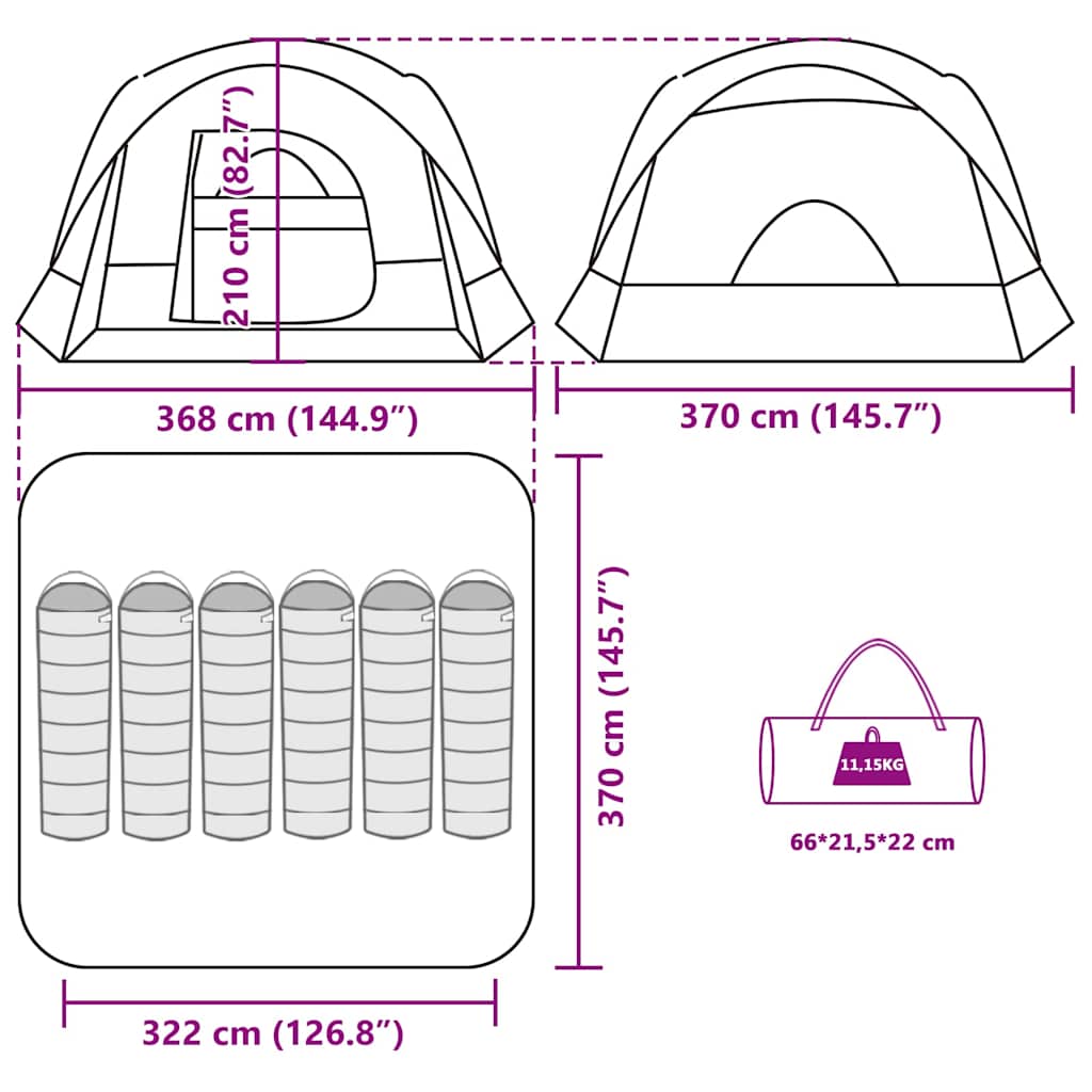 Familienzelt für 6 Personen Blau Wasserdicht