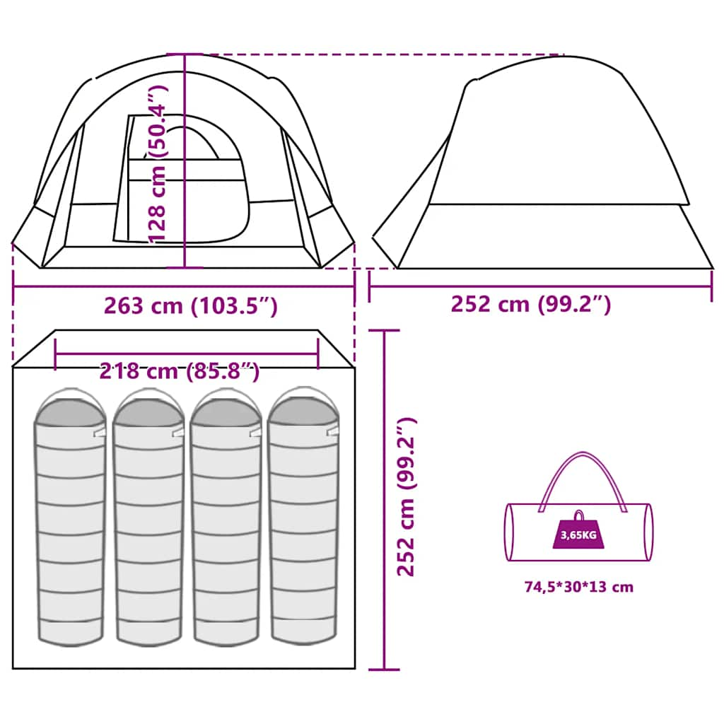 Campingzelt 4 Personen Blau Wasserdicht