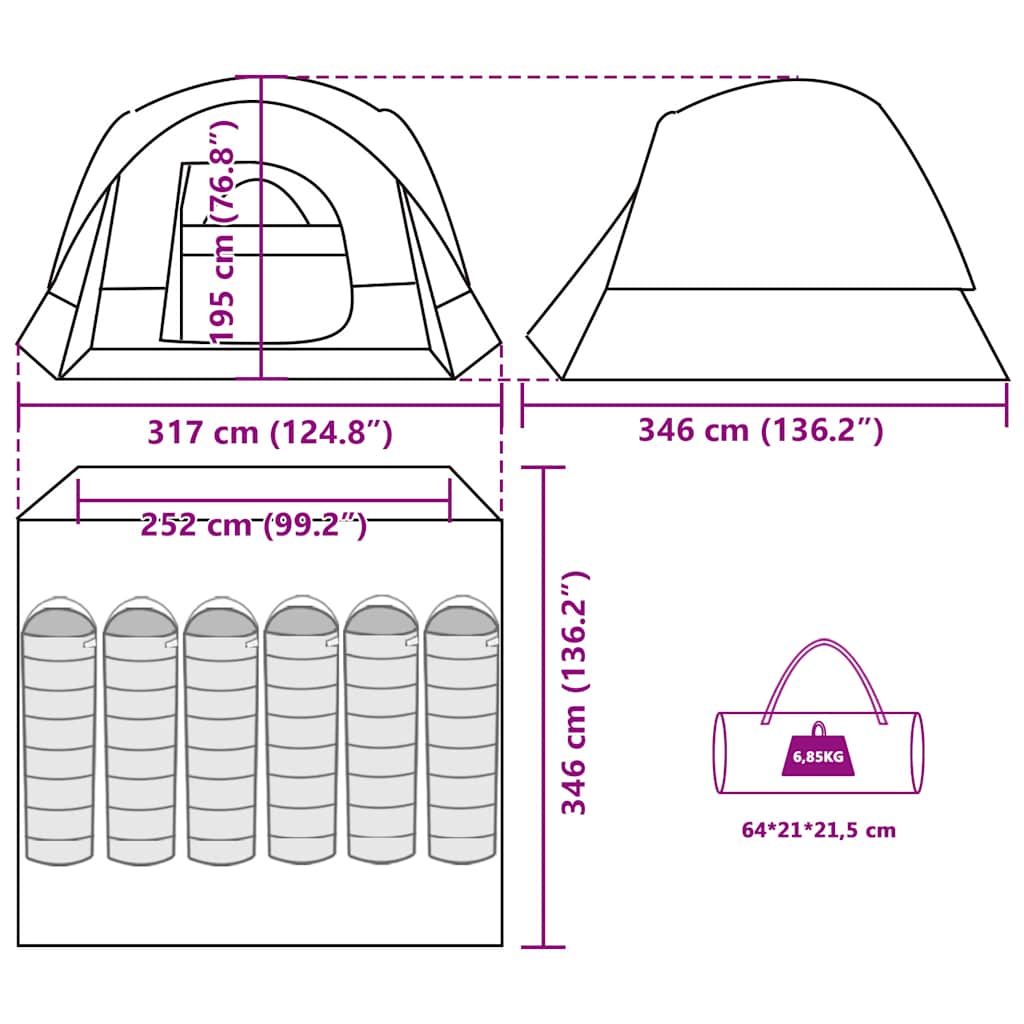 Familienzelt für 6 Personen Blau Wasserdicht
