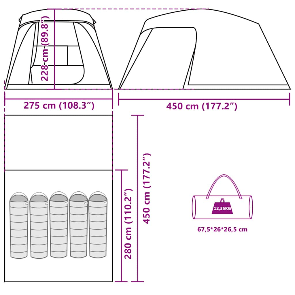 Campingzelt mit Vorzelt 5 Personen Grün Wasserdicht