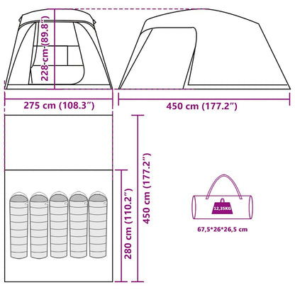 Campingzelt mit Vorzelt 5 Personen Grau und Orange Wasserdicht