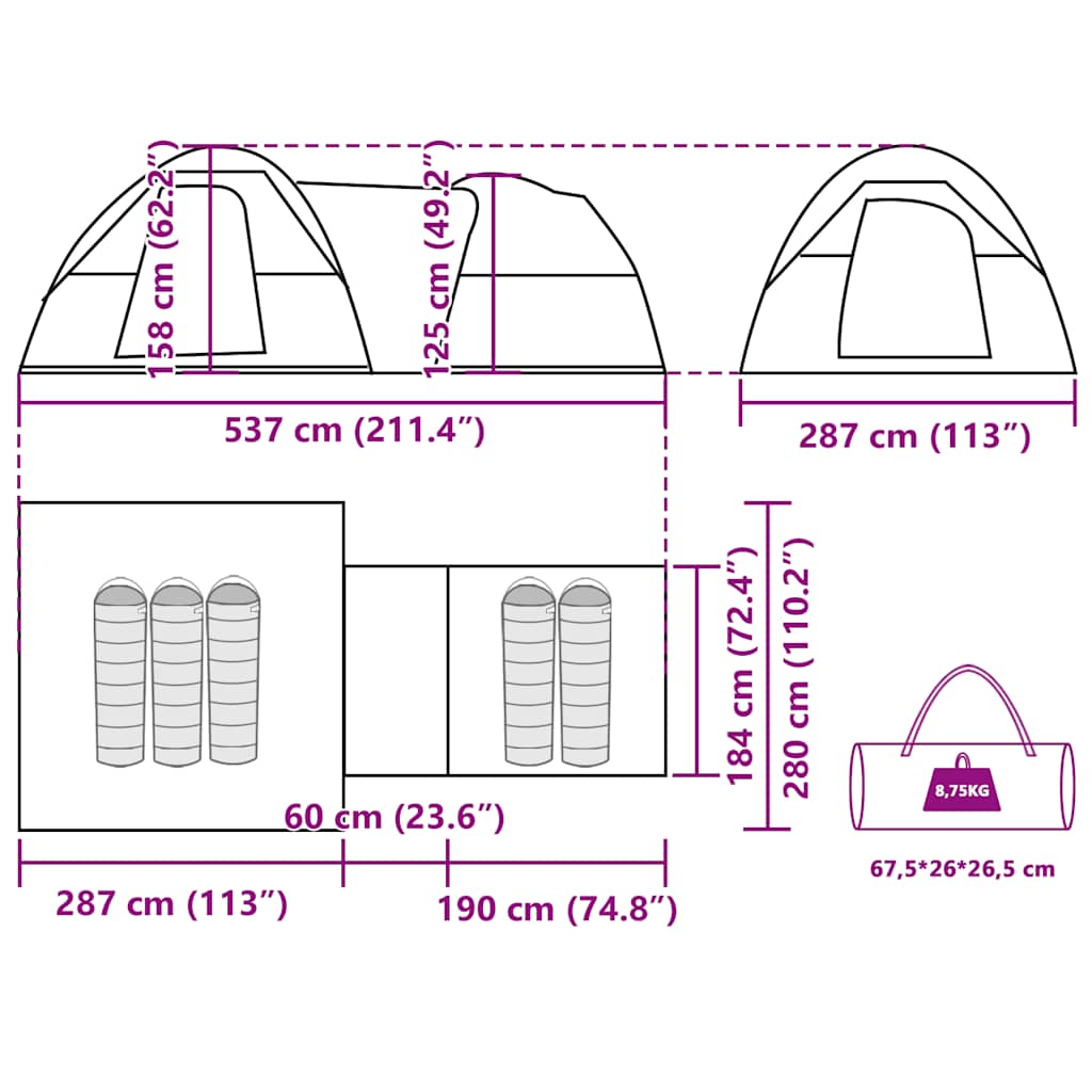 Campingzelt 5 Personen Grün Wasserdicht