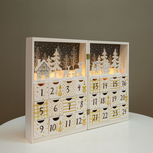 2 Stk. LED Adventskalender aus Holz, befüllbar, mit 8 LED