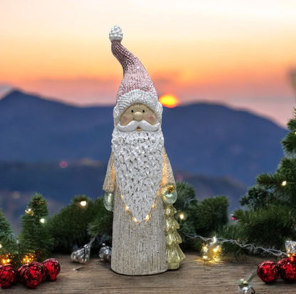 LED Deko Figur Santa mit Tannenbaum in der Hand 56cm