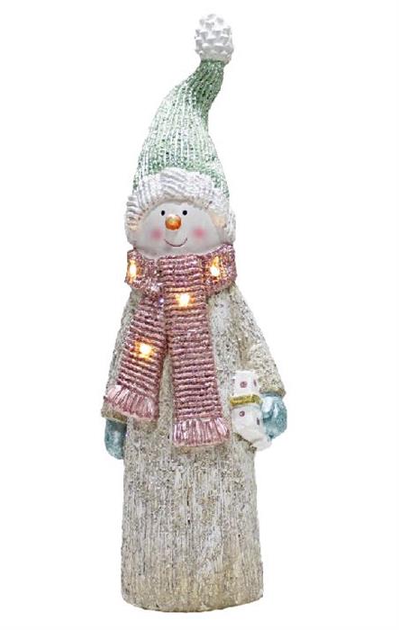 LED Deko Figur Schneemann mit Geschenk in der Hand