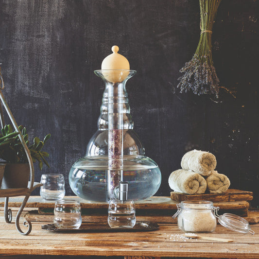 Vitalkaraffe Universe Platin mit Glaseinsatz und Arvenholzdeckel 10L