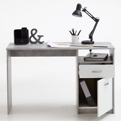 FMD Schreibtisch mit 1 Schublade 123×50×76,5 cm Betongrau und Weiß