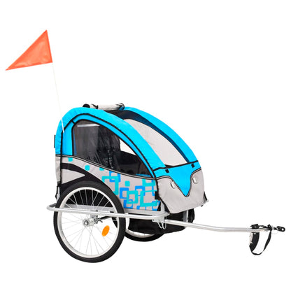 2-in-1 Kinder Fahrradanhänger & Kinderwagen Blau und Grau