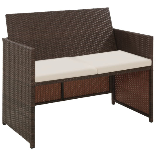 2-Sitzer-Gartensofa mit Polstern Braun Poly Rattan