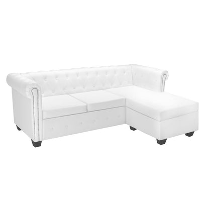 Chesterfield Sofa in L-Form Kunstleder Weiß