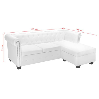 Chesterfield Sofa in L-Form Kunstleder Weiß