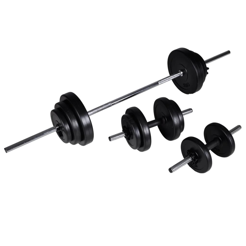 Fitnessstation mit Langhantel und Kurzhantel Set 30,5 kg