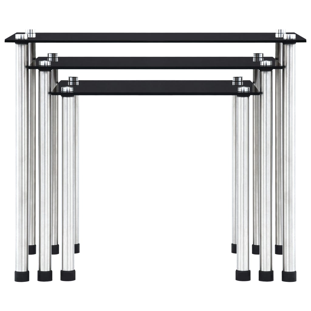 Satztische 3 Stk. Schwarz Hartglas