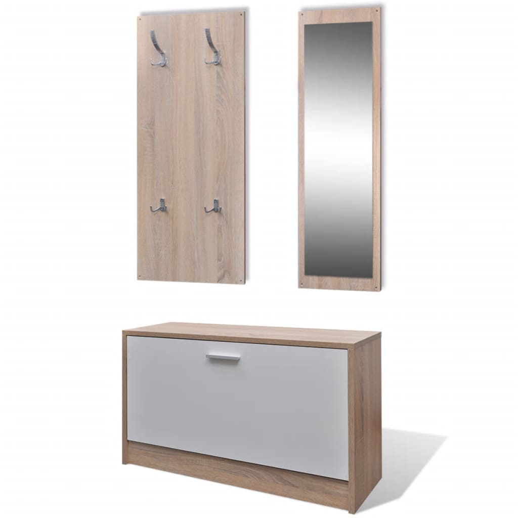 Garderobe 3-in-1  Schuhschrank, Spiegel & Garderobenpaneel