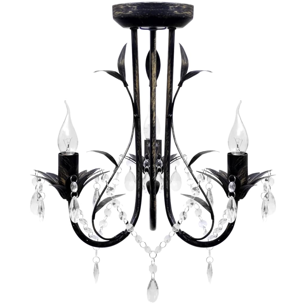 Decknlampe Art Novau mit Kristallperlen 3 x E14