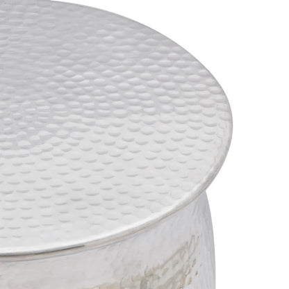 Hocker/Beistelltisch aus gehämmertem Aluminium Silbern