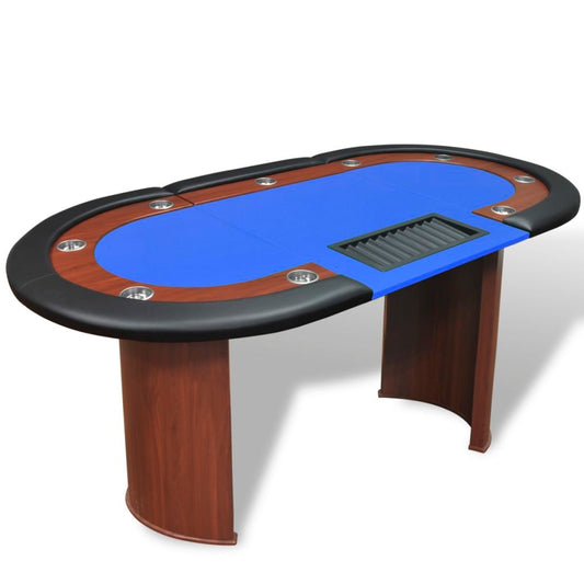 Pokertisch für 10 Spieler mit Dealerbereich und Chipablage Blau