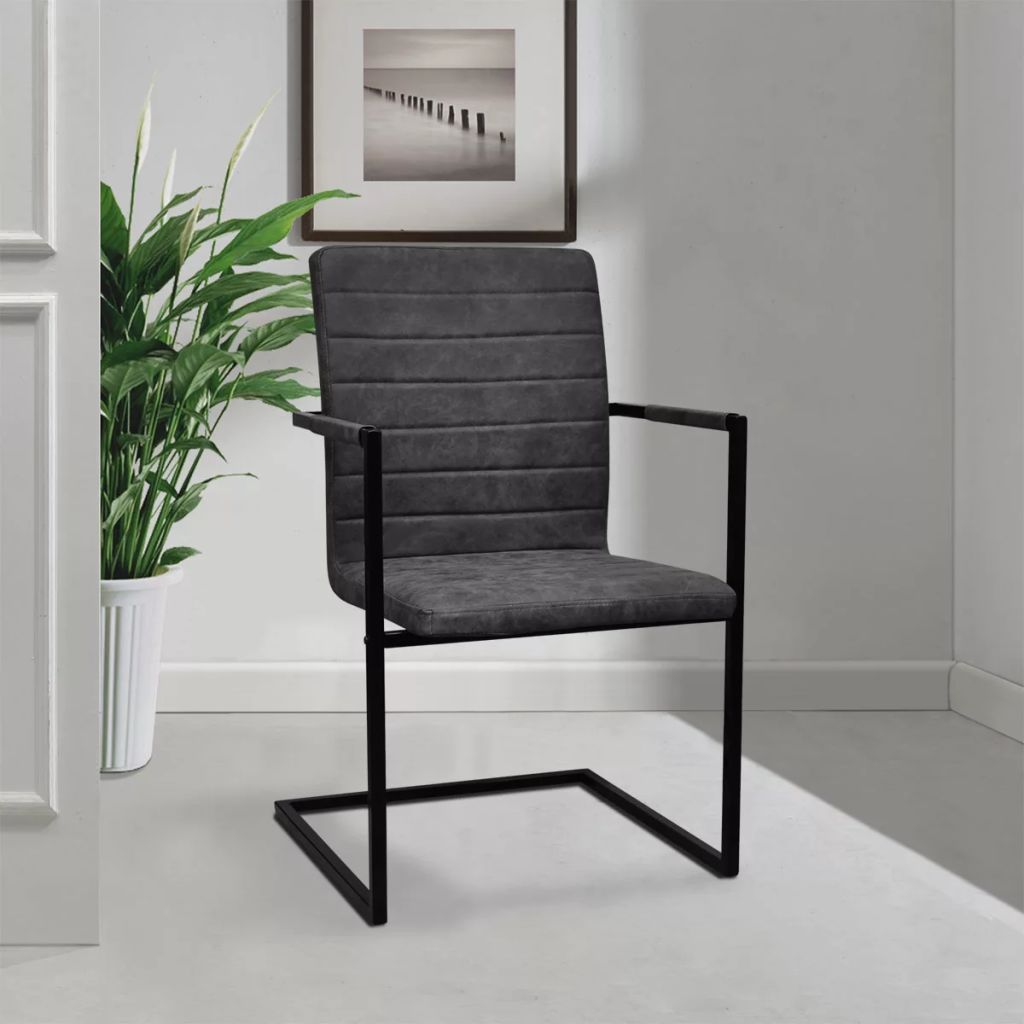 Freischwinger 4 Stk. Dunkelgrau Kunstleder