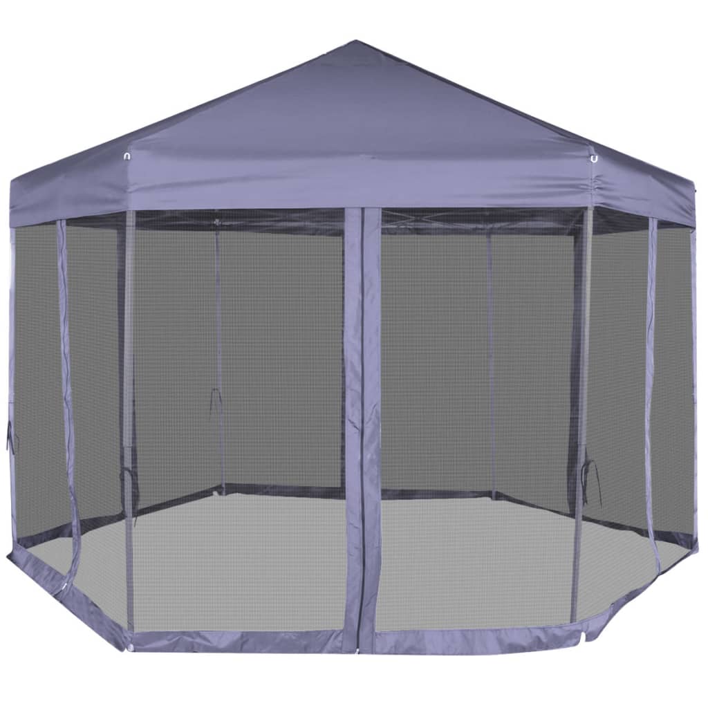 Hexagonal Pop-Up Zelt mit 6 Seitenwänden Dunkelblau 3,6x3,1 m