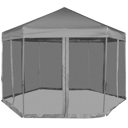 Hexagonal Pop-Up Zelt mit 6 Seitenwänden Grau 3,6x3,1 m